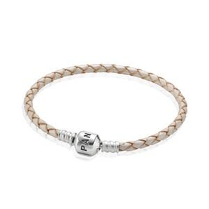 Retired! Pandora Moments Single Champagne Woven Leather Bracelet S925 ALE Clasp